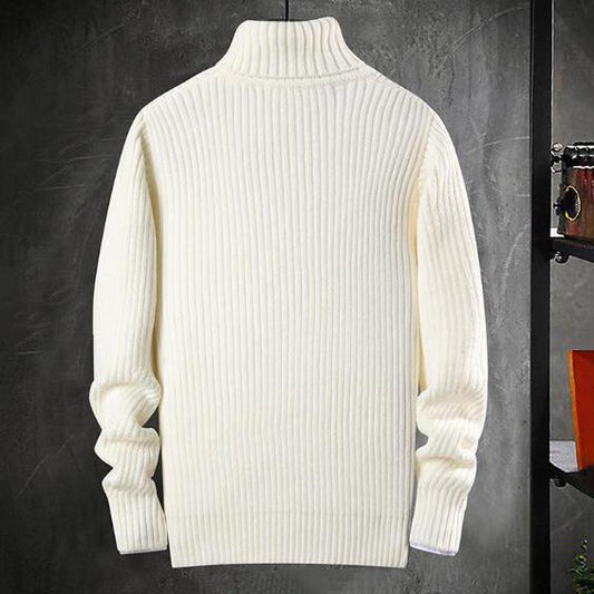 WTEMPO Men Knitted Pullover Solid Color Lapel Sweater Warm Sweater Soft Casual Pullover