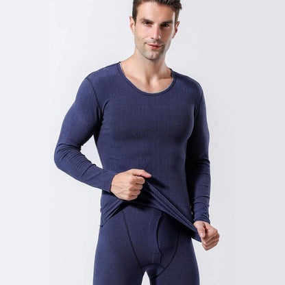 Men Winter Thermal Underwear O-neck Autumn Tight Suit Thicken Windproof Comfortable Soft Lining Long Sleeve High Elasticity Tracksuit Wearable Pajamas