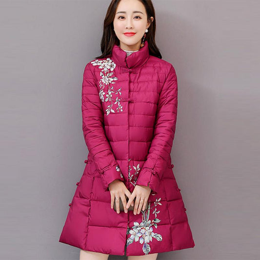 Women's Solid Color Down Jacket Mid-length Down Jacket Winter Korean Style Loose Coat Warm Stand-collar Down Jacket Quilted Jacket