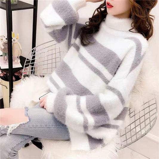 Water Jacket Jacket Warm Winter Jacket Autumn and Winter Thick Turtleneck Sweater Female Loose