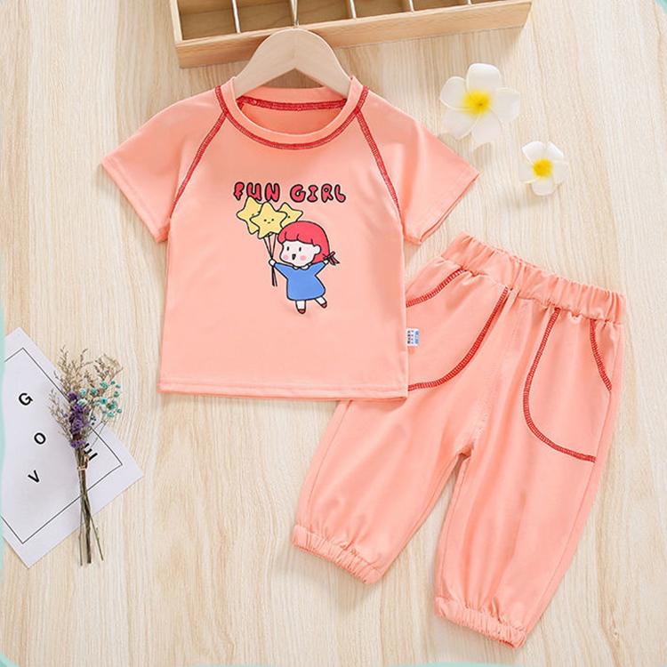 Children's Suit Summer Thin Korean Style Loose Print Girls Suspender Trousers and Leggings Two Piece Set