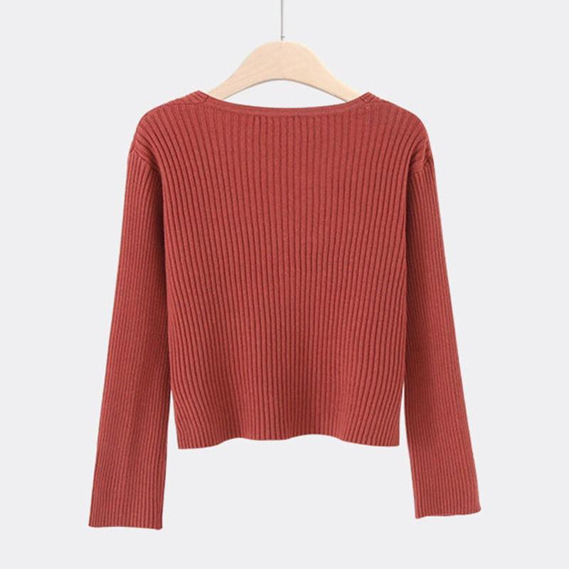 Autumn and Winter Short Style Loose Long-sleeved V-neck Sweater Knitted Cardigan Coat Shawl Solid Color Cropped Top Women