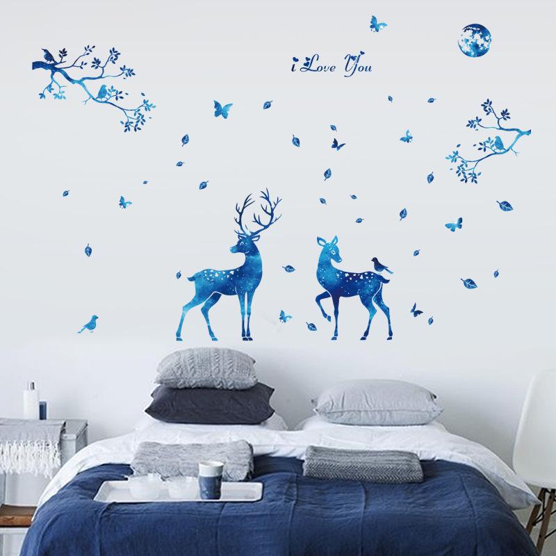 Blue Starlight Deer Nordic Modern Living Room Entrance Bedroom TV Background Decorative Wall Sticker