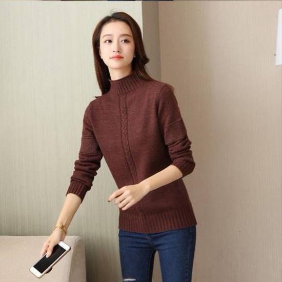 Women Winter Soft Long Sleeve Sweaters Solid Color Half Turtleneck Warm Bottoming Knitwear