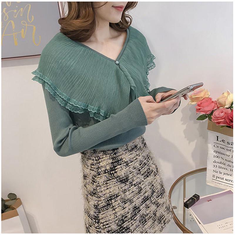 Double Layer Lotus Leaf Collar Sweater Fashion Flared Sleeve Sweater Autumn and Winter Ins Blouse