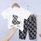 Boys and Girls Suit Summer Short-sleeved Western Chiffon Pants Handsome Casual Thin Bear Two-piece Suit