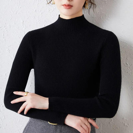 Winter Sweater Women Turtleneck Pullover Sweaters Solid Long Sleeve Slim Basic Tops Lady Knitted Jumper