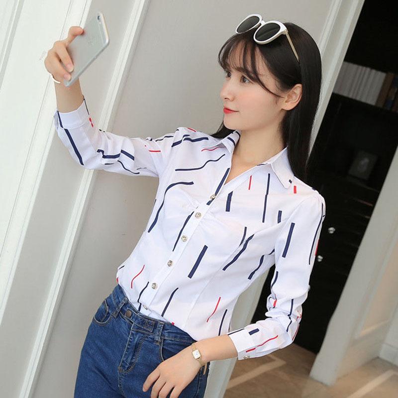 Slim-fit Blouse All-match V-neck Bottoming Shirt Women's Long-sleeved Printed Blouse Suit with Fabric Light and Breathable Bottoming Shirt