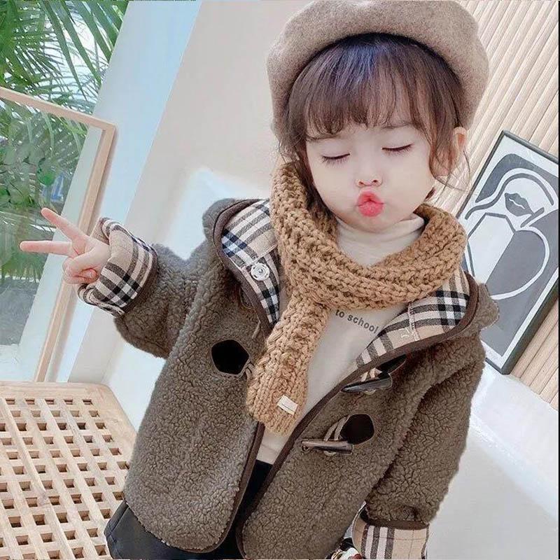 Girls Coat Autumn and Winter Lamb Cashmere Children's Western Style Long Coat Girl Baby Fur All-in-one Trendy Cotton Coat