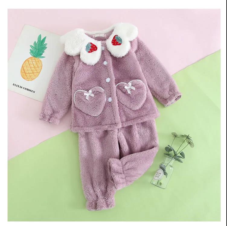 Autumn and Winter Children's Flannel Pajamas Girls Coral Velvet Cute Super Cute Set Baby Middle and Big Children's Girls' Home Clothes