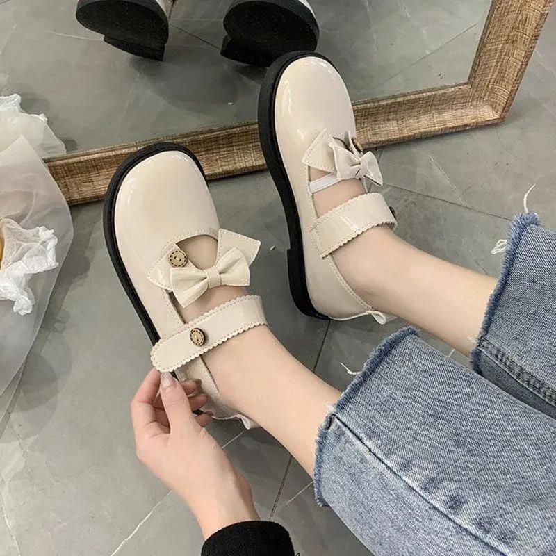 Lolita Leather Shoes Female British Matching Skirt Japanese Cute Shoes Mary Jane Single Shoes Shiny Leather Shoes Retro Style