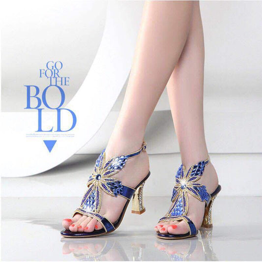 Women's high heel sandals rhinestone summer European and American fashion block  high heel sandals women diamond sexy ladies sandals