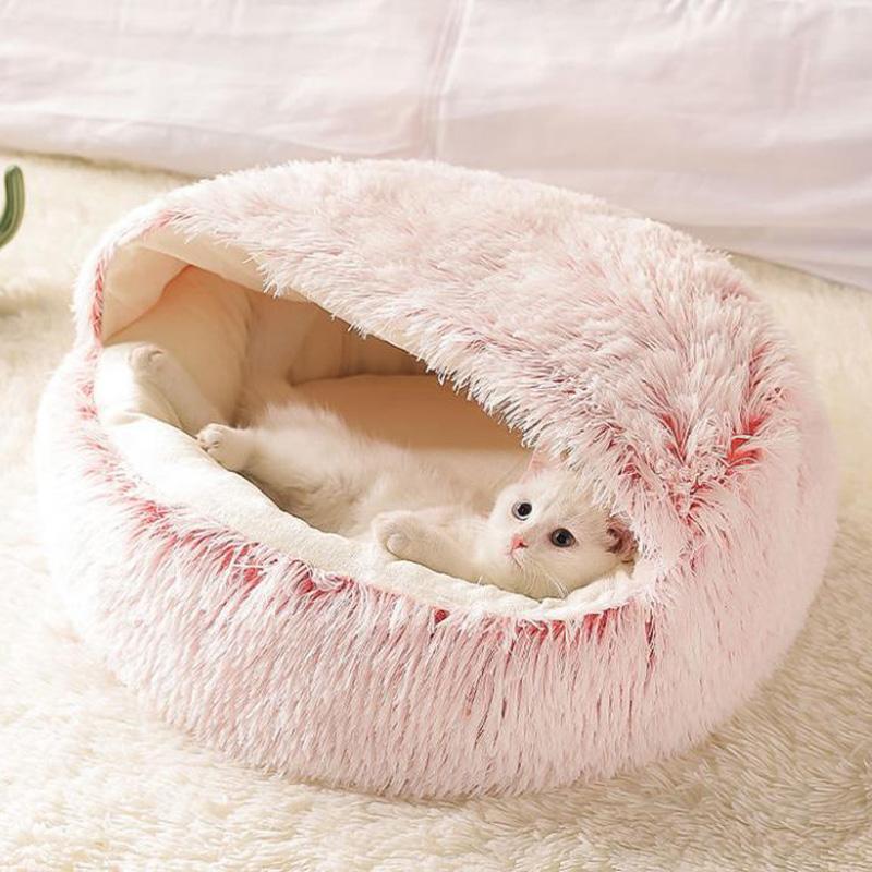 Round Plush Cat Bed Soft Warm Pets Nest Kennel Small Dog Bed Mat Pet Cushion Sleeping Sofa Cotton Bed Dogs House Winter Warm Beds Doggy Sleep Mat