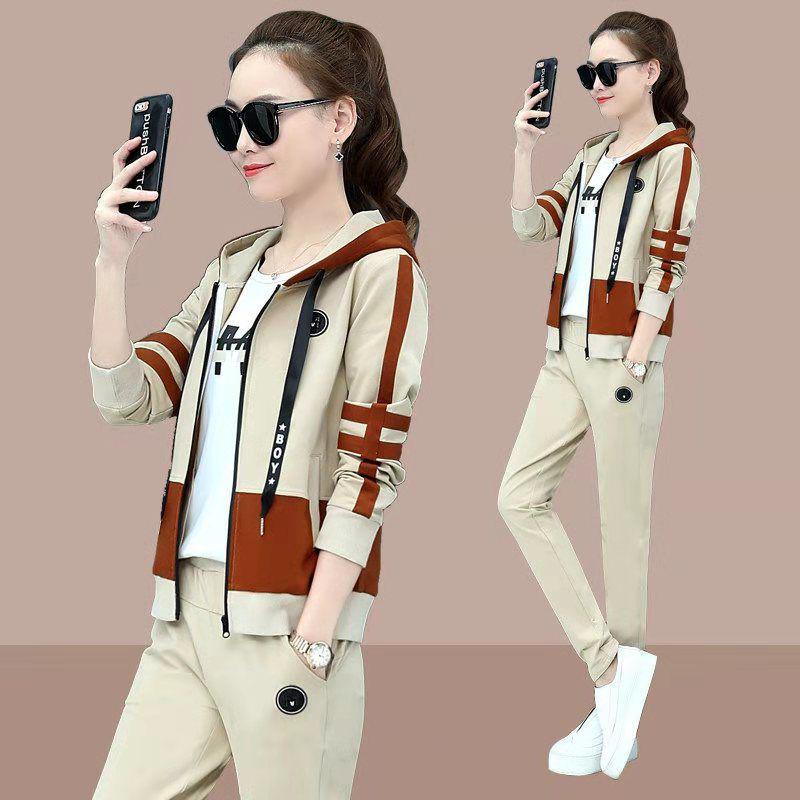 Large Size Spring And Autumn Women's 2pcs Set Wild Long Sleeve Casual Sweatshirt Set