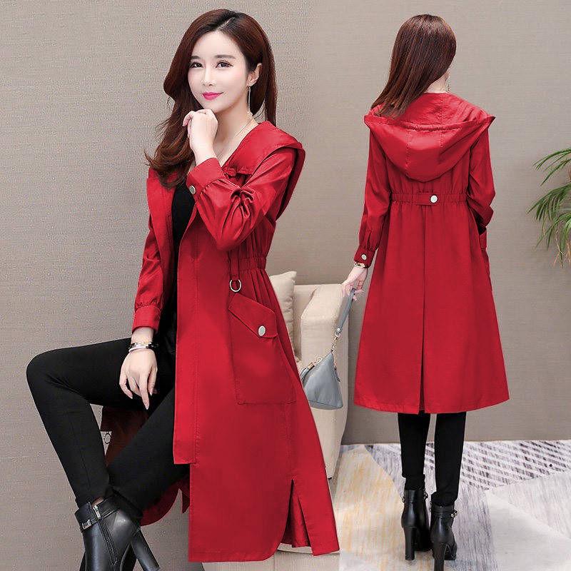 Autumn 2019 Fashion Double Breasted Mid-long Trench Coat Mujer Loose Belt Large Size Windbreak