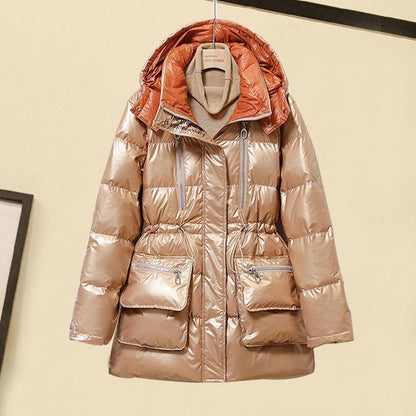 Winter New Down Jacket Women's Mid-length Korean Style Slim Shiny Thick Coat Down Jacket