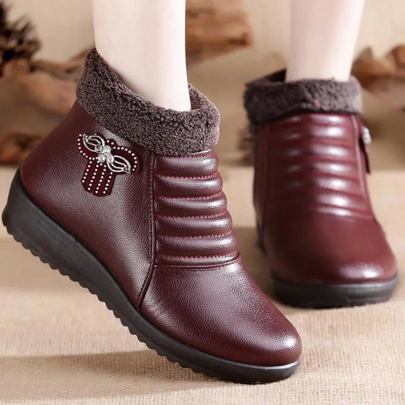 Tendon Bottom Winter Plus Velvet Warm Short Boots Women's Boots Short-tube Cotton Boots Waterproof Non-slip Mother Shoes Women's Shoes Cotton Shoes