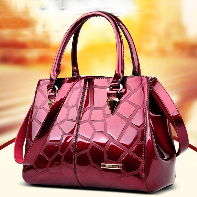 Leather patent leather handbag fashion ladies handbag bright leather embossed shoulder Messenger bag