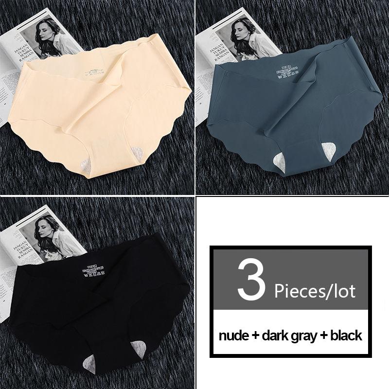 3Pcs Seamless Underwear Silk Women's Solid Color Panties Lady Ruffle Underpants Girls Briefs Smooth Sexy Panty