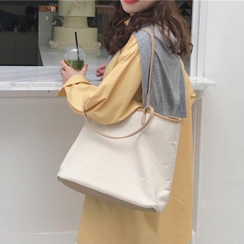 Women Canvas Bags Hobo Bags 1Pcs Travel Casual Large Daily Shoulder Tote Shopper Handbag Simple