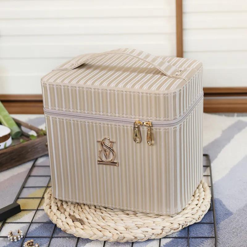 Striped Large-capacity Cosmetic Bag Girl Heart Portable Simple Cosmetic Multi-layer Storage Box Portable