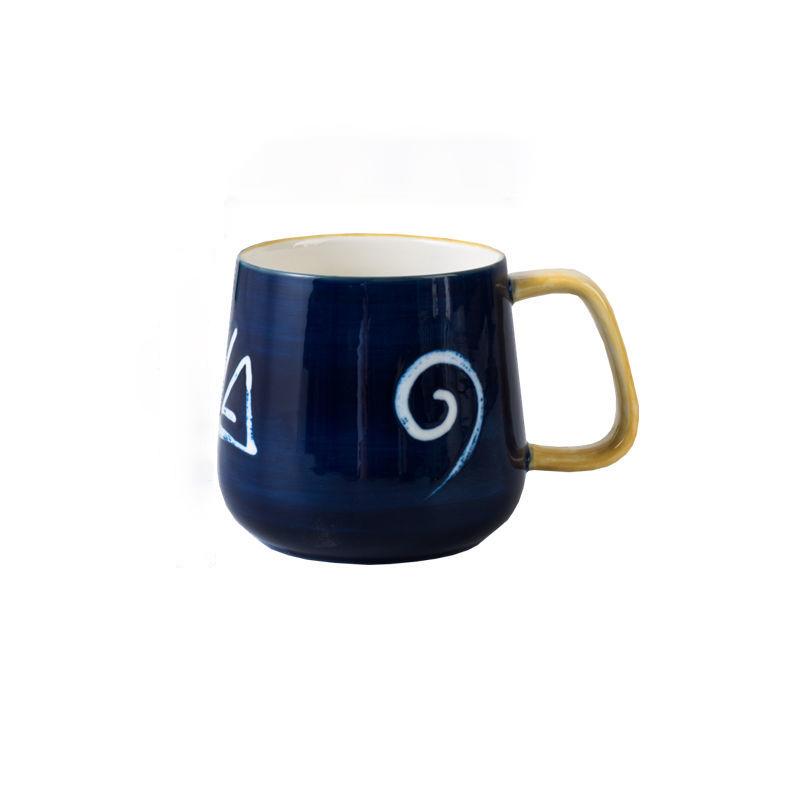 Ceramic Mug with Lid Spoon Japanese Hand-painted Drinking Cup Male and Female Student Handle Coffee Breakfast Milk Cup