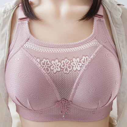 Large Size Underwear Thin Section Breathable Gathered Anti-sagging and Anti-glare Adjustable Underwear Women's Bra Without Steel Ring