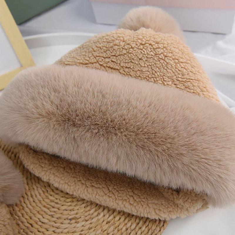 Women's Winter Plus Velvet Thick Windproof Hat Knitted Woolen Hat Scarf One