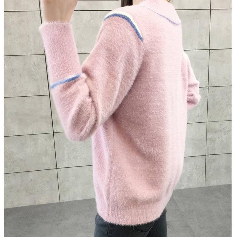 Autumn and Winter Mohair Sweater Loose Casual V-neck Tops Fashion Knitted Women's Bottoming Shirt