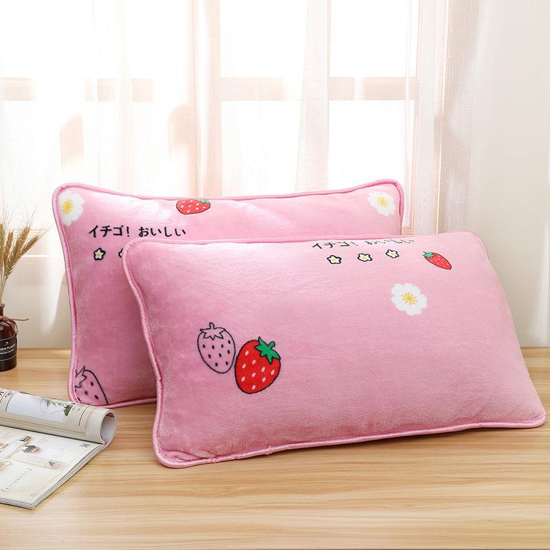 Coral Velvet Pillowcase Flannel Pillow Cover Winter Thicken A Pair of Pure Color Zipper Pillowcases 48*74cm