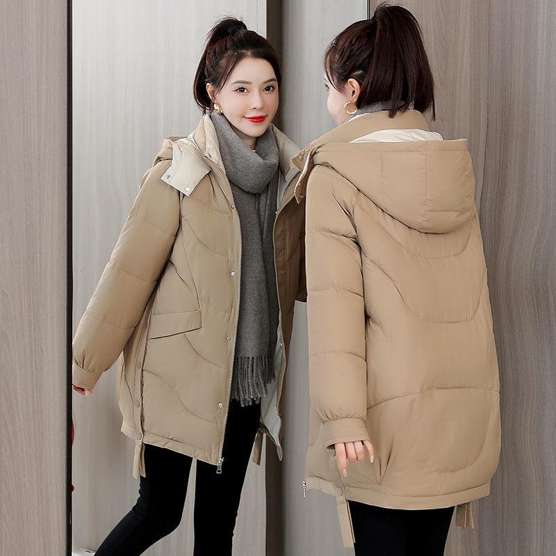 Women's Winter Korean Style Loose Quilted Jacket Women's Warm Stand-collar Down Jacket Solid Color Mid-length Down Jacket Quilted Jacket