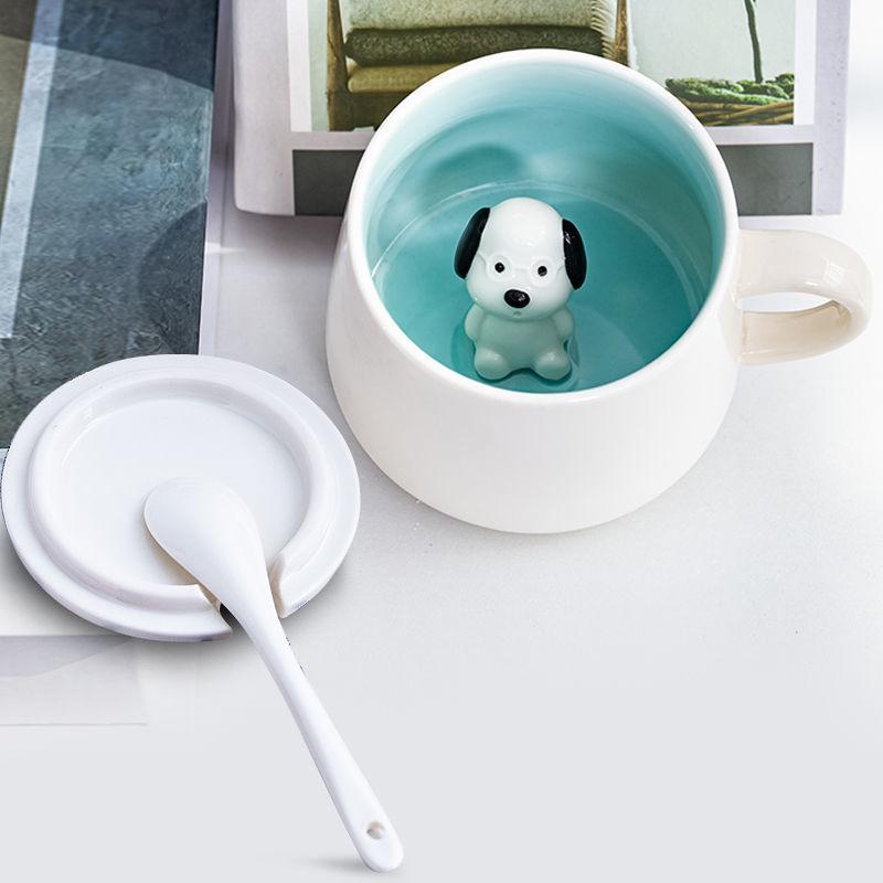 Creative Ceramic Mug with Lid Spoon Cute Female Korean Water  Breakfast Cup Couple  Milk Coffee Tea Cup