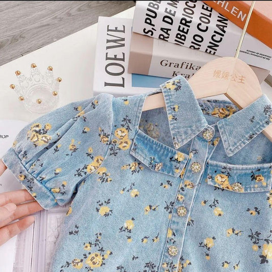 2PCS Children Clothing Set Spring Summer Girls Suits Printing Short Sleeve Tops + Pants Clothing Set