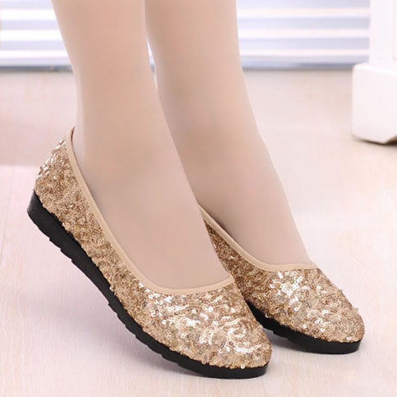 Old Beijing Cloth Shoes Fashion Sequined Flat Women's Single Shoes Soft Sole Mother Shoes Pedal Lazy Shoes