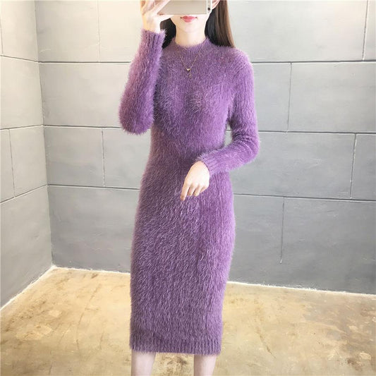 Autumn and Winter Thickened Slim-fit Knit Dress Ultra-long Style with Coat Over-the-knee Base Sweater Dress