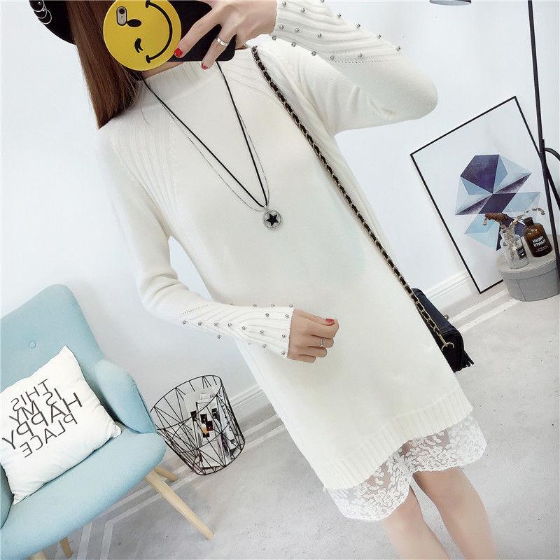 Autumn and Winter Pullover Loose Sweater Large Size Knitted Lace Jacket Fashion Simple Women's Dress