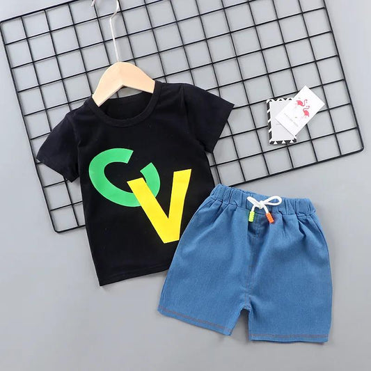 1-5 Years Boys Short Sleeve Costume Sets 2021 Summer O-Neck Children Kids Casual Clothing for Boys Sets 2Pcs Tops + Pants