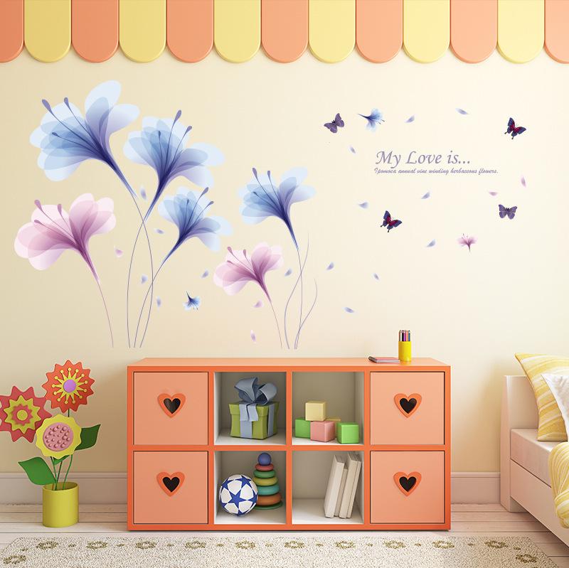 Dream Orchid Bedroom Living Room TV Background Wall Sticker Environmental Mural Removable Paper