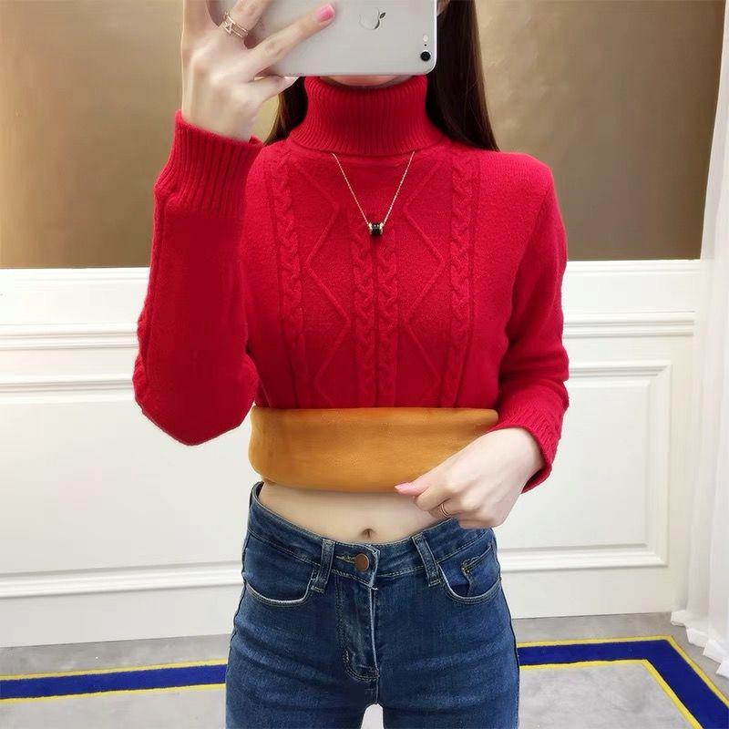 High neck sweater women's autumn and winter fashion Slim sweater large size cold warm sweater