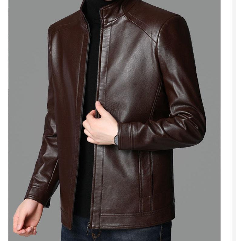 Men's Leather JacketMiddle-aged Men's Jacket Men's Thick Leather Motorcycle Jacket Dad Casual Stand Collar Leather Jacket