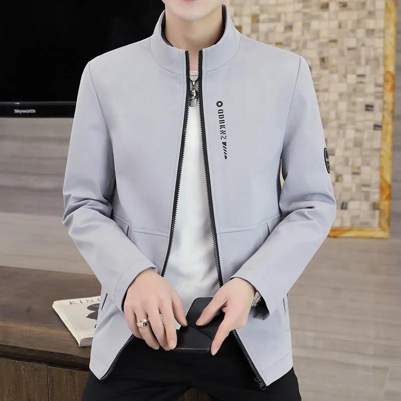 Spring and Autumn New Men's Jacket Coat Middle-aged and Young Casual Stand Collar Gown Top Korean Slim Trend Workwear