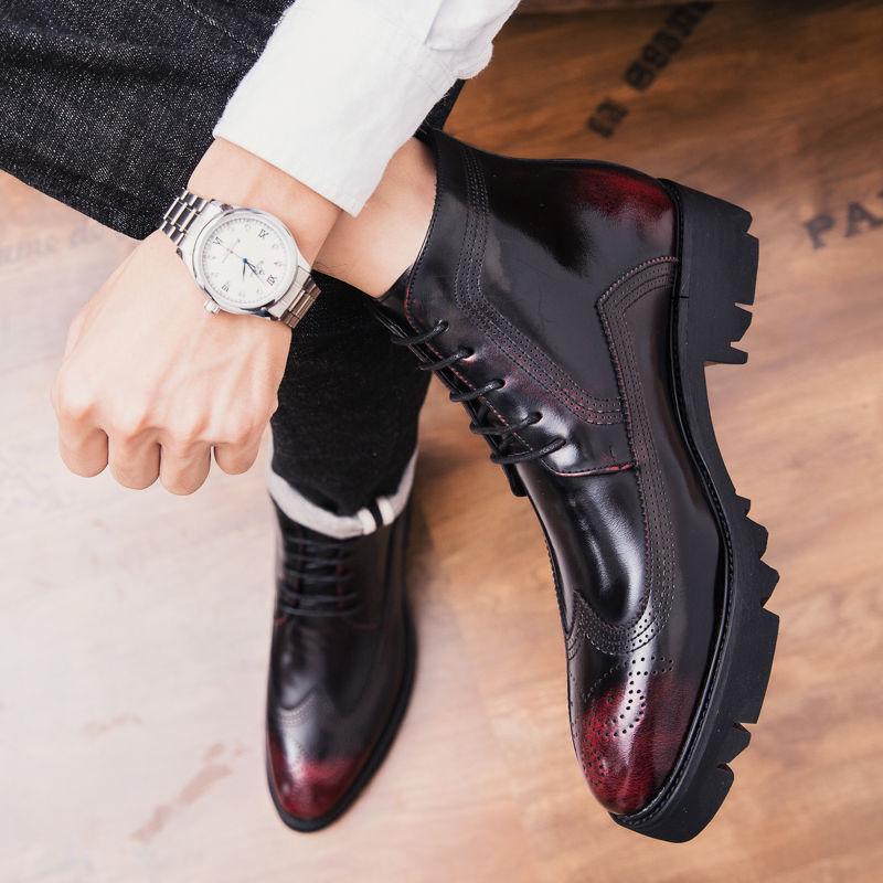 Autumn and Winter Brock Carved Pointed Toe Martin Boots Men's Leather Shoes Men's High-top Shoes