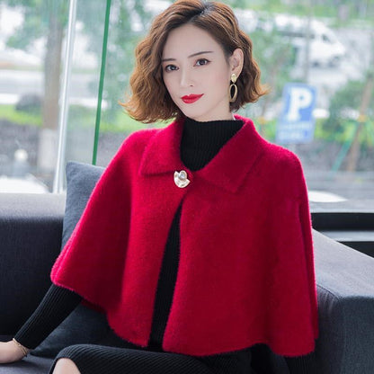 Cloak-style Outer Solid Color Shawl Jacket Women's All-match Cardigan with Temperament Shawl To Keep Warm and Comfortable