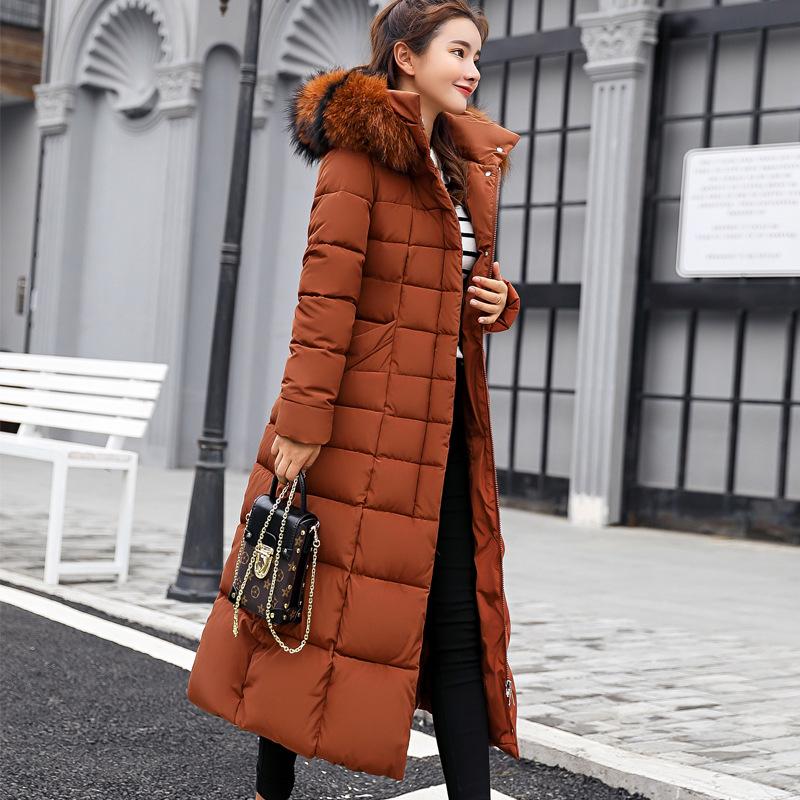 Women's Long Down Coats Winter Coat Plus Size Maxi Down Jackets with Fur Hood Parka Outwear Women Warm Slim Thicken Clothes Zipper Button Black White