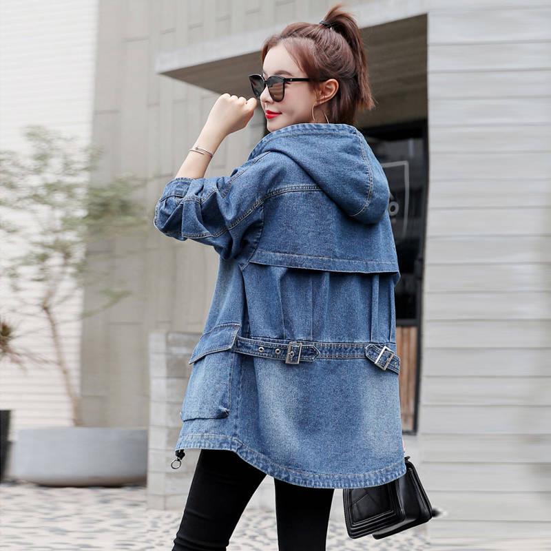 Autumn Winter Women Hooded Denim Jacket Harajuku Wind Jean Jacket Loose Long Sleeve Female Coats