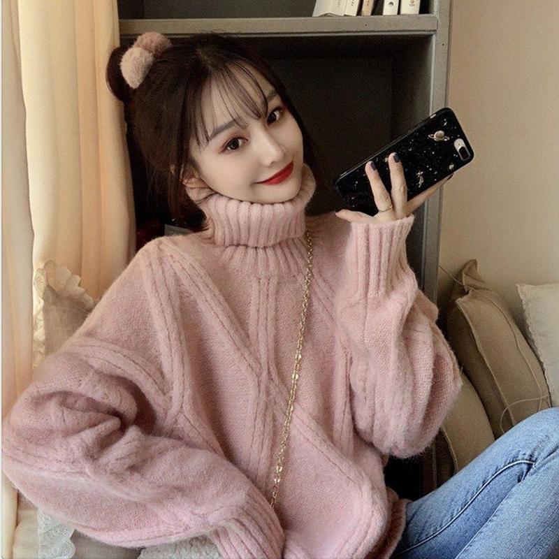 Outer Wear Lazy Wind Loose Turtleneck Sweater for Autumn and Winter Women's Thick Knit Sweater Base Coat Warm Jacket Women's Sweet Sweater