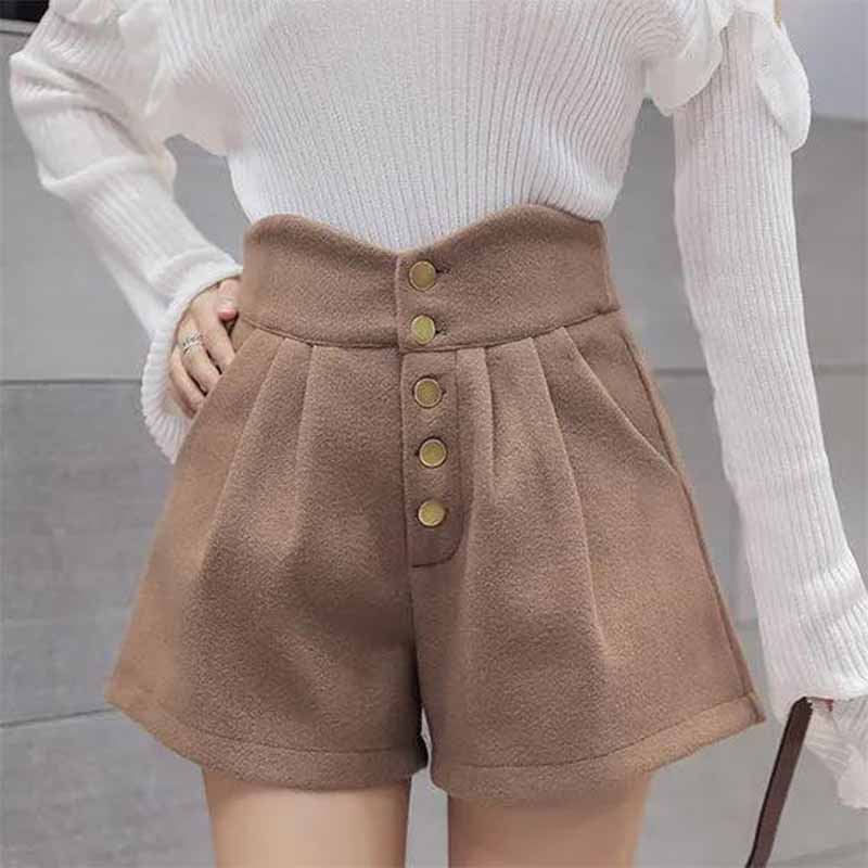 Woolen Shorts Women's Autumn and Winter Models High Waist A-line Wide-leg Loose Korean Casual Bottoming Boots Pants Outer Wear