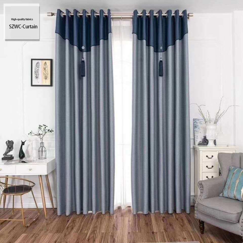 Nordic Finished Curtain Thickening and Full Blackout Bedroom Living Room Balcony Heat and Sound Insulation Curtain (150×270)