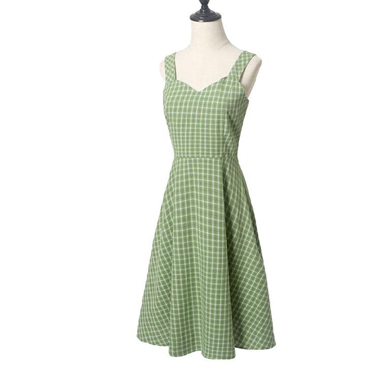 Female Summer Solid Color Simple Elegant Dress Vintage Suspender Lattice Versatile Slim Dress