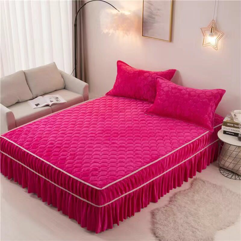 Mattress Cover Lace Stitching Bed Skirt Solid Color One-piece Cover Non-slip Breathable Bedspread Simmons Protective Cover